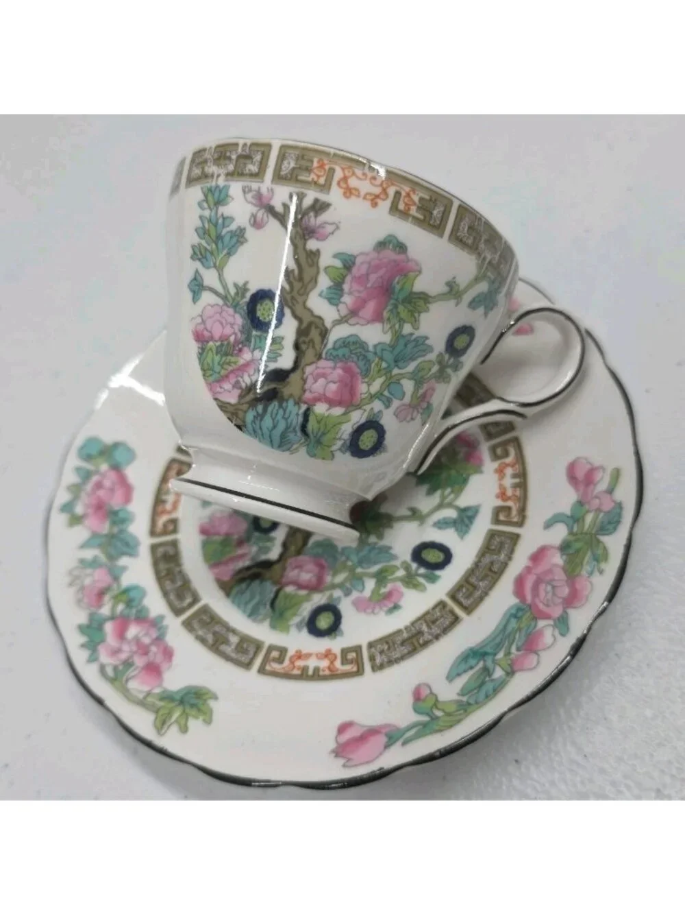 Grosvenor Bone China Indian Tree Demitasse Cup & Saucer Set Made In England 50's